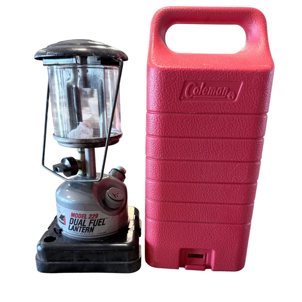 Coleman Peak 1 Model 229 Dual Fuel Lantern with Red Carry Case Silver USA Made